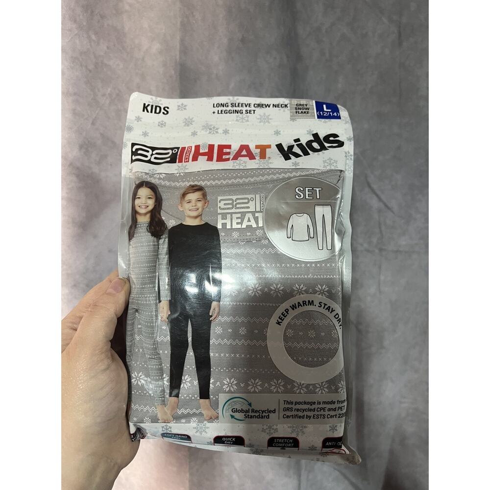 32 DEGREES HEAT - Kids Base Layers Top Leggings Grey Snowflake - Large 12/14